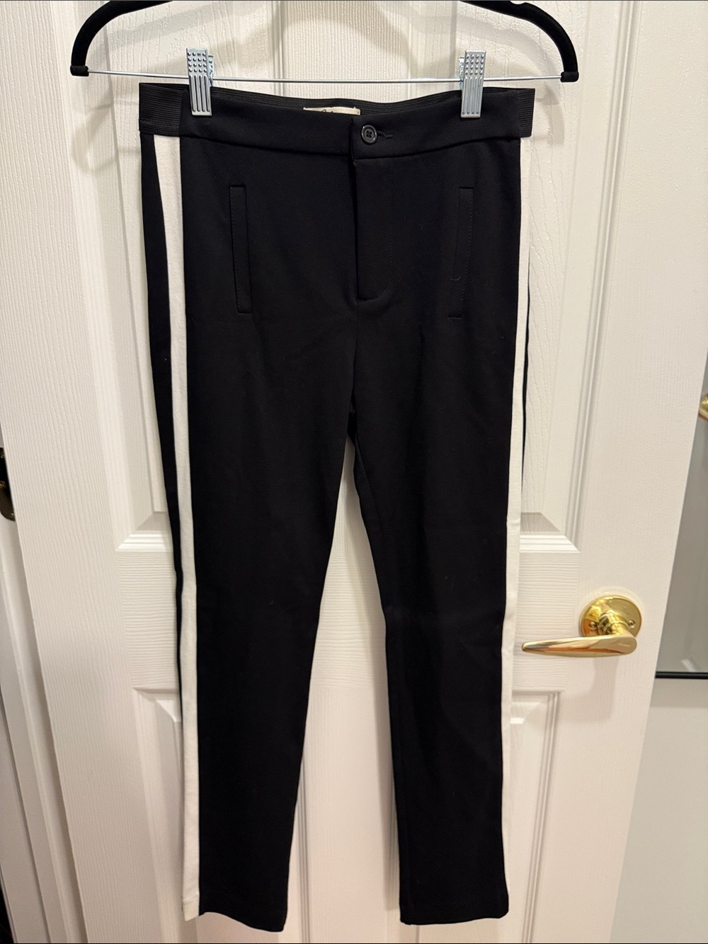 Elan Black Straight-Leg Pants with White Side Stripes